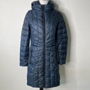 Bernando Women's Blue Zip Up Long Sleeve Hooded Puffer Jacket Size Small (38)